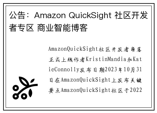 公告：Amazon QuickSight 社区开发者专区 商业智能博客