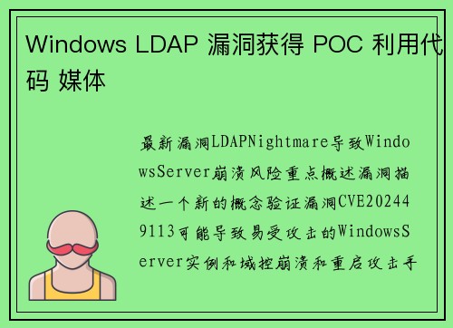 Windows LDAP 漏洞获得 POC 利用代码 媒体